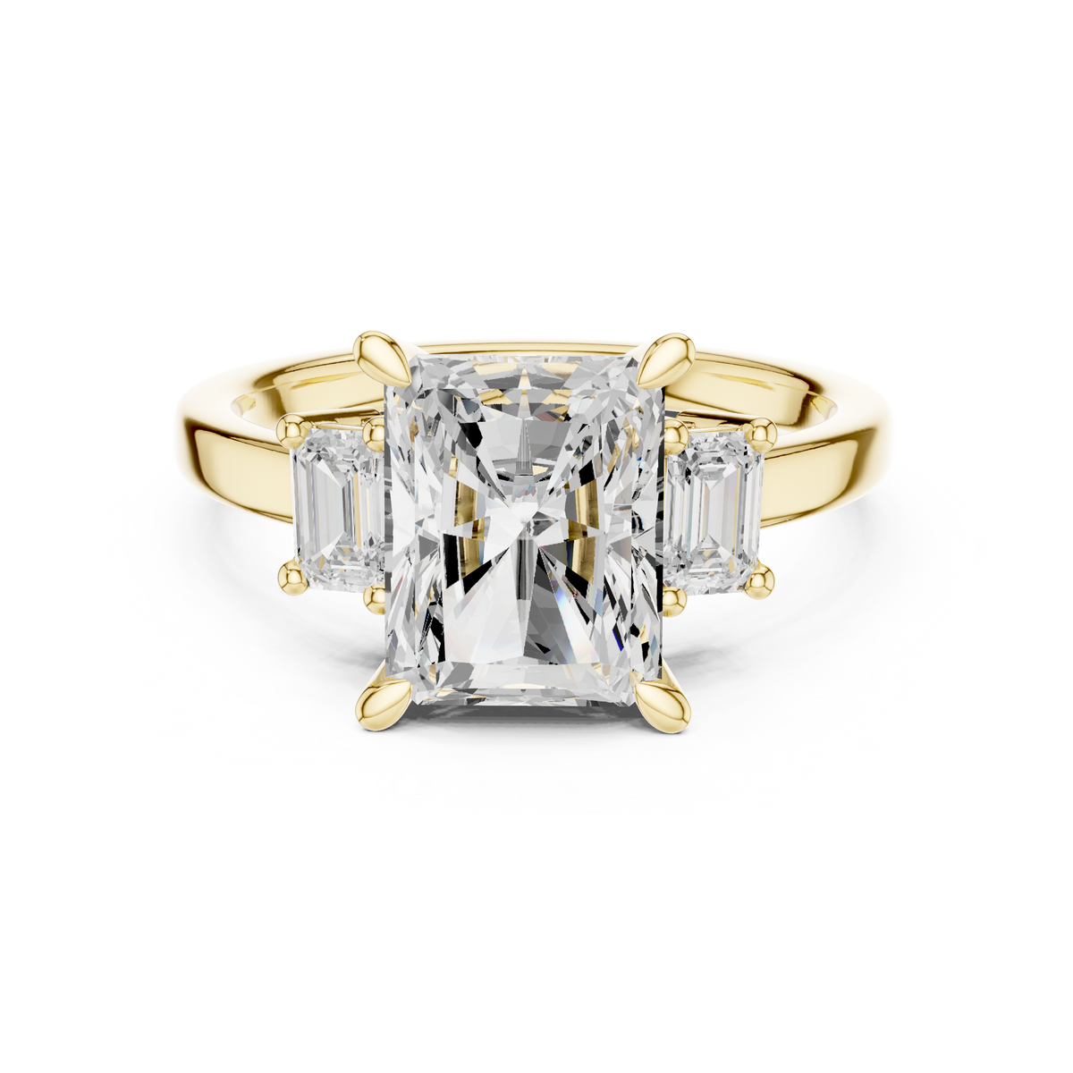 Emerald Three Stone Lab Grown Diamond Engagement Ring