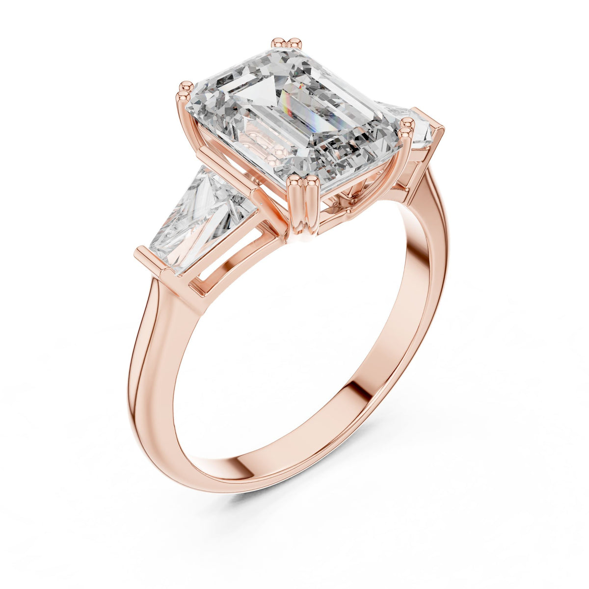 Emerald Three Stone Lab Grown Diamond Engagement Ring