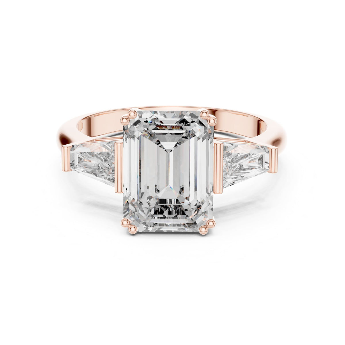 Emerald Three Stone Lab Grown Diamond Engagement Ring