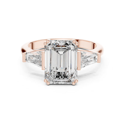 Emerald Three Stone Lab Grown Diamond Engagement Ring