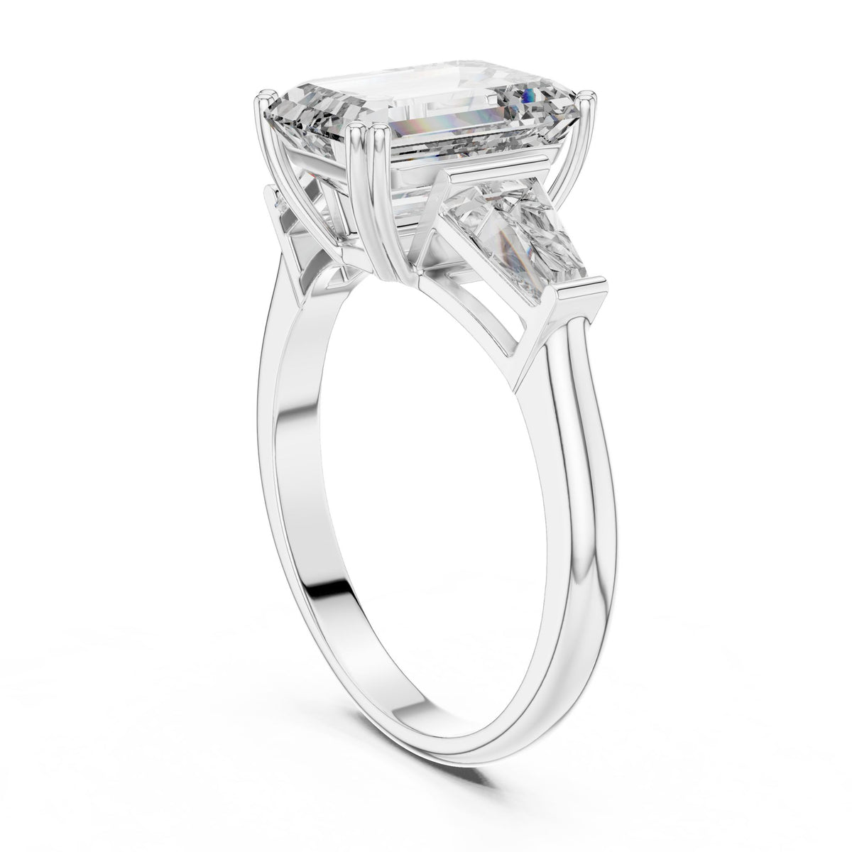 Emerald Three Stone Lab Grown Diamond Engagement Ring