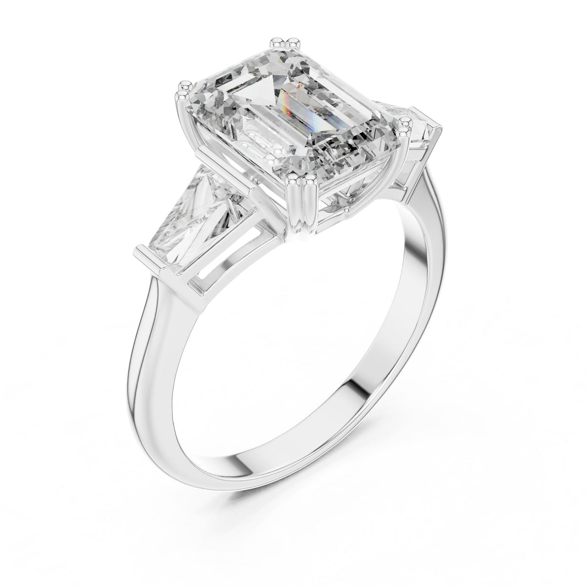 Emerald Three Stone Lab Grown Diamond Engagement Ring