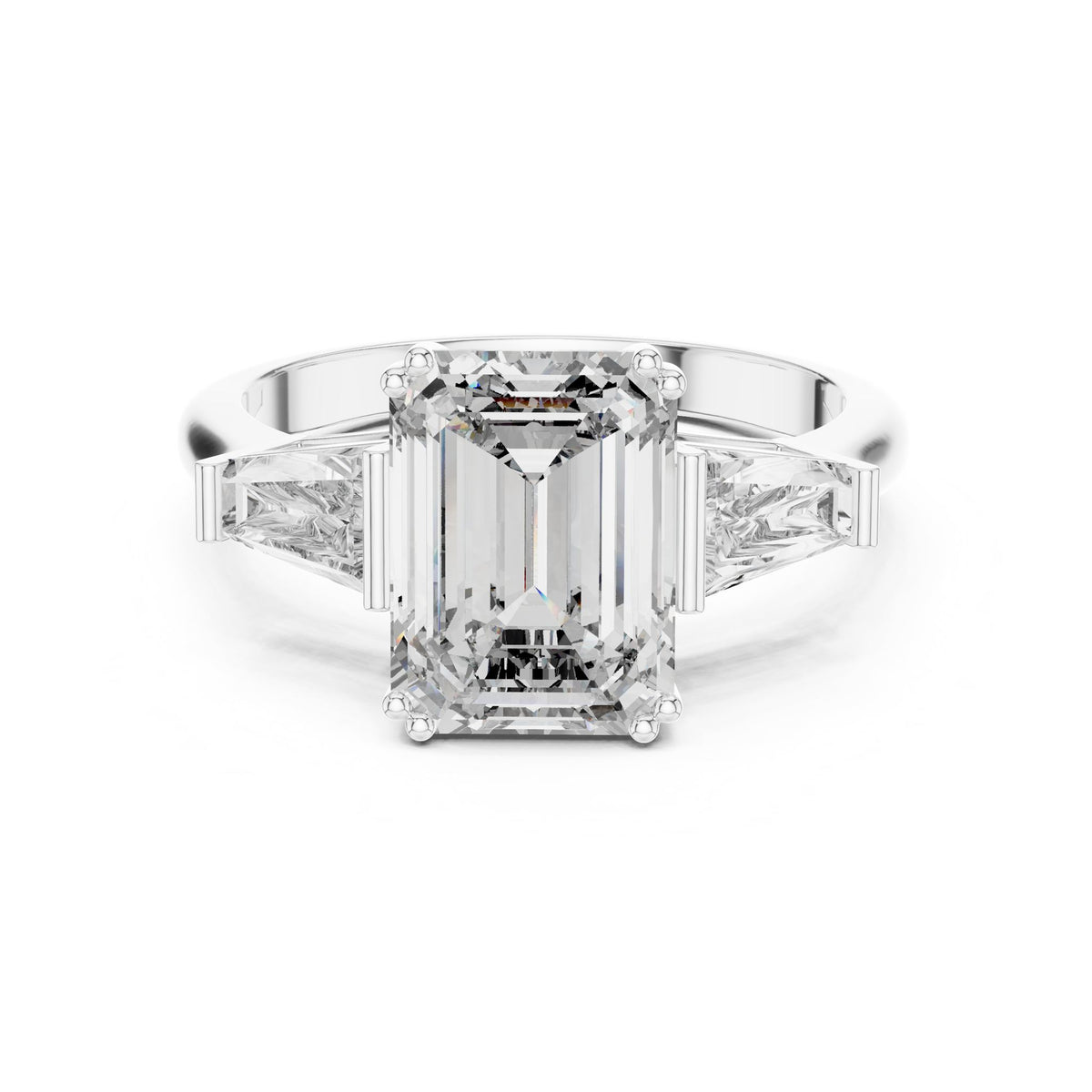 Emerald Three Stone Lab Grown Diamond Engagement Ring