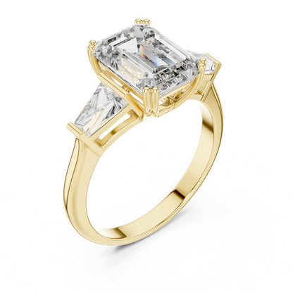Emerald Three Stone Lab Grown Diamond Engagement Ring