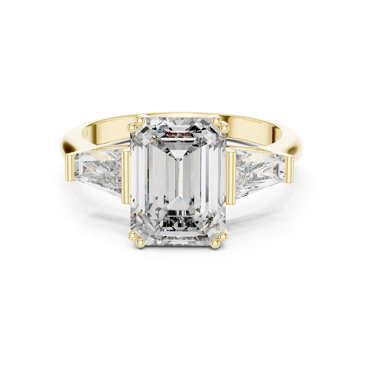 Emerald Three Stone Lab Grown Diamond Engagement Ring