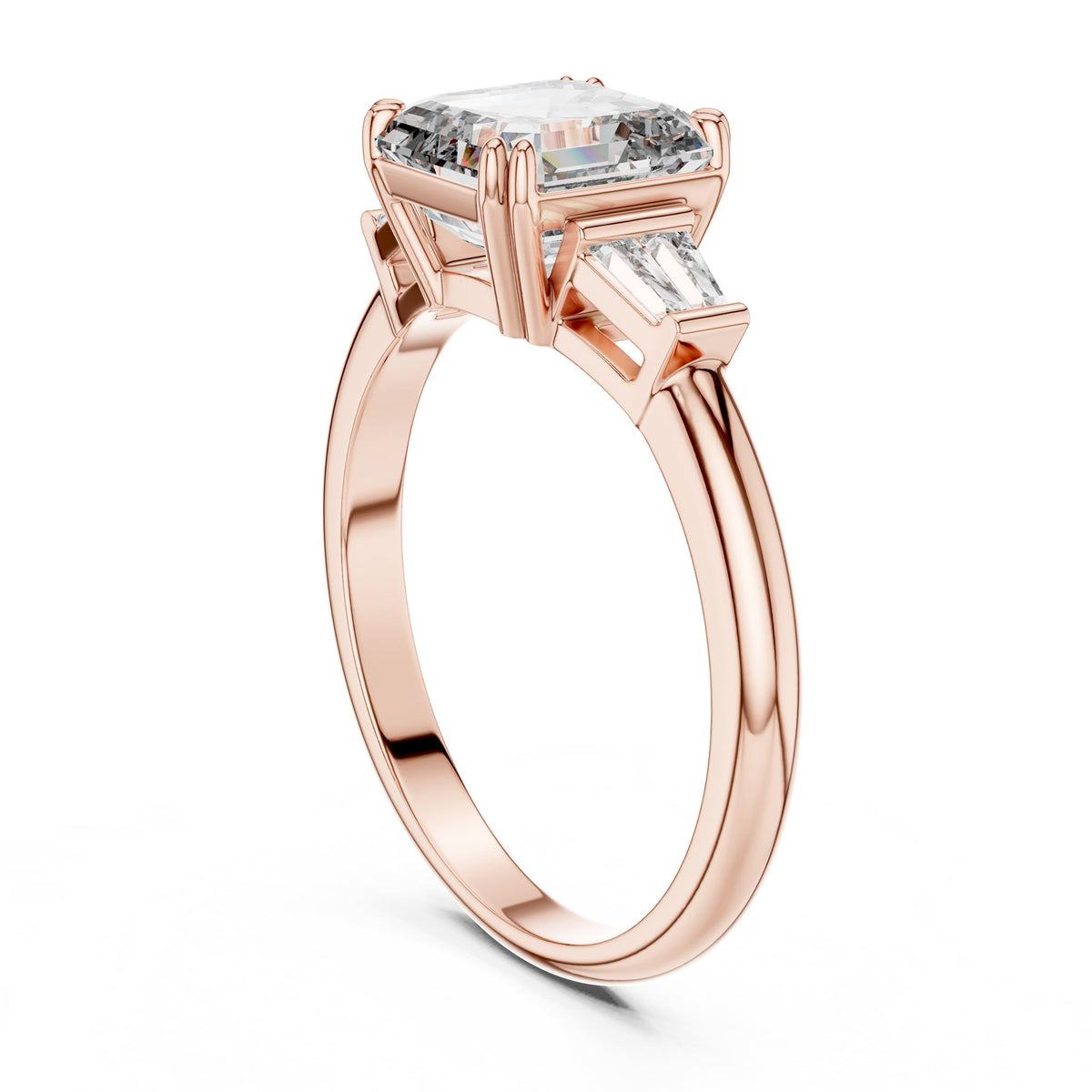 Emerald Three Stone Lab Grown Diamond Engagement Ring