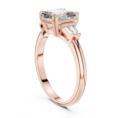Emerald Three Stone Lab Grown Diamond Engagement Ring