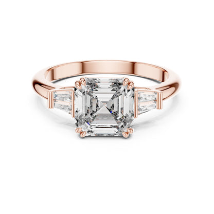 Emerald Three Stone Lab Grown Diamond Engagement Ring