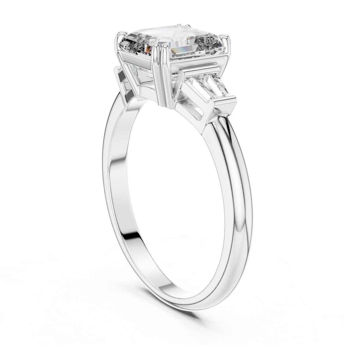 Emerald Three Stone Lab Grown Diamond Engagement Ring