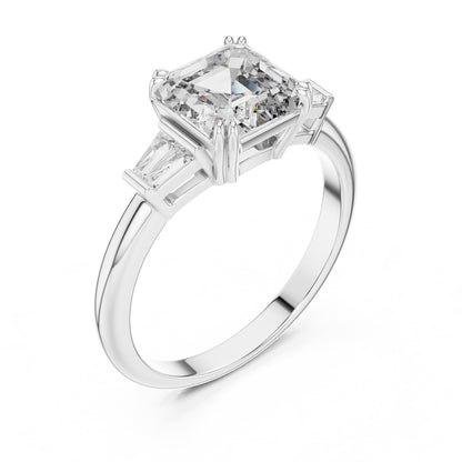 Emerald Three Stone Lab Grown Diamond Engagement Ring