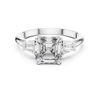 Emerald Three Stone Lab Grown Diamond Engagement Ring