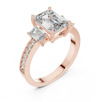 Emerald Three Stone Lab Grown Diamond Engagement Ring