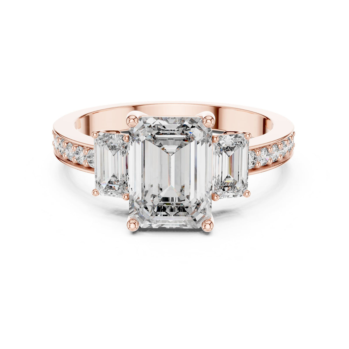 Emerald Three Stone Lab Grown Diamond Engagement Ring