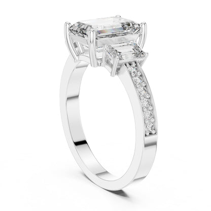Emerald Three Stone Lab Grown Diamond Engagement Ring