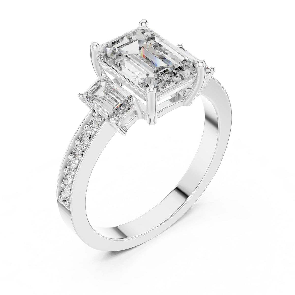 Emerald Three Stone Lab Grown Diamond Engagement Ring