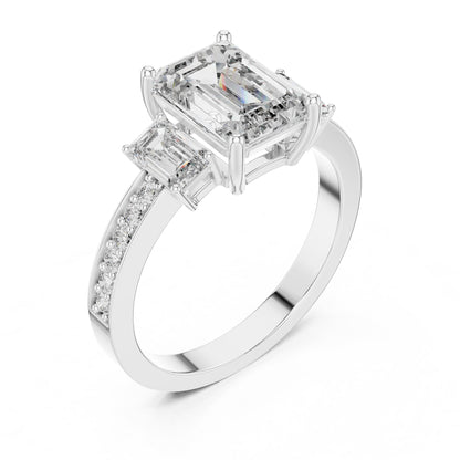 Emerald Three Stone Lab Grown Diamond Engagement Ring
