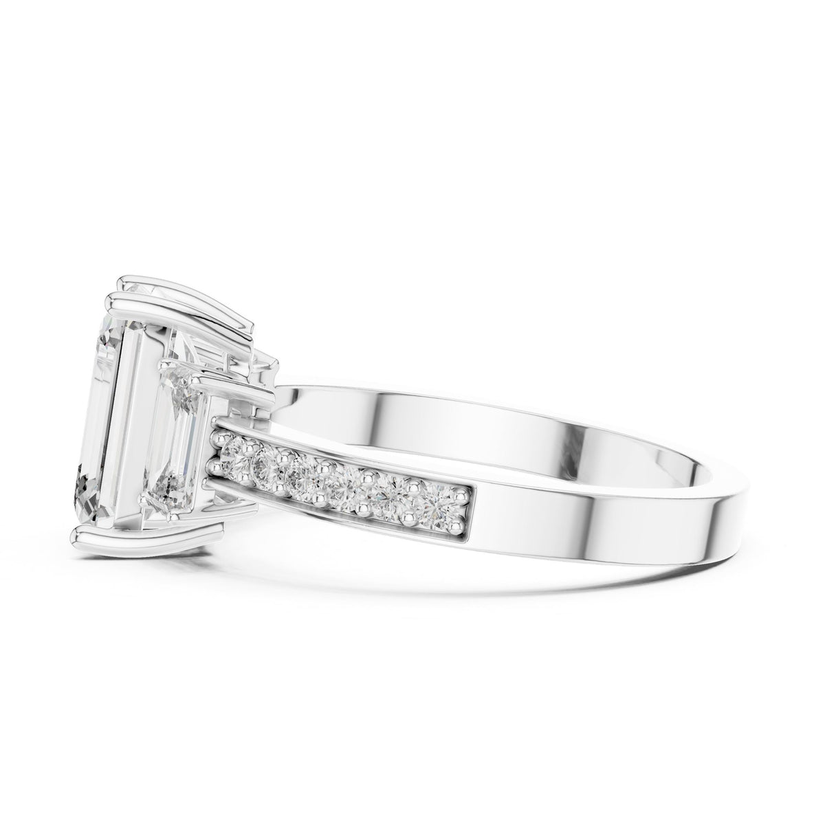 Emerald Three Stone Lab Grown Diamond Engagement Ring