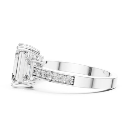 Emerald Three Stone Lab Grown Diamond Engagement Ring
