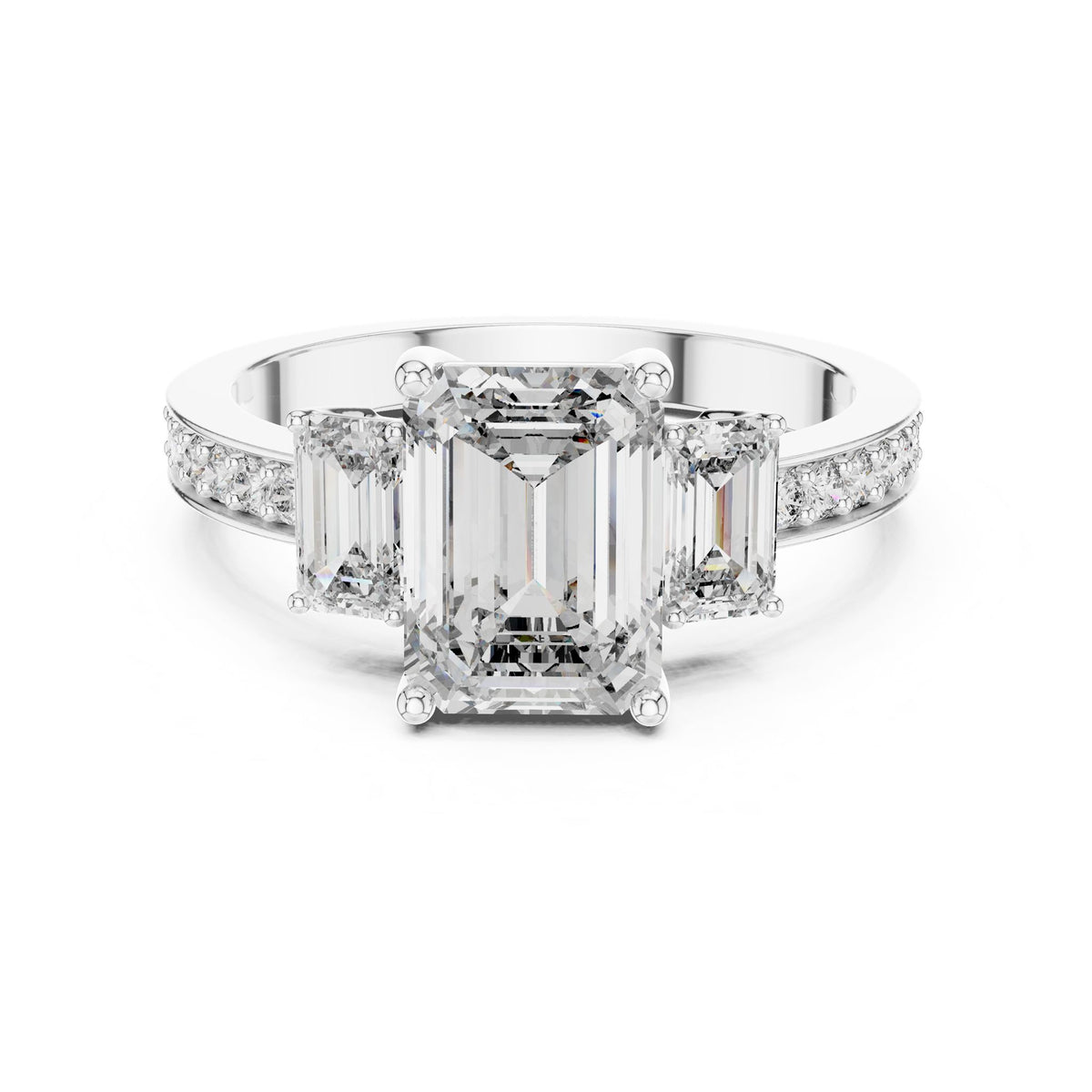 Emerald Three Stone Lab Grown Diamond Engagement Ring