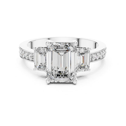 Emerald Three Stone Lab Grown Diamond Engagement Ring