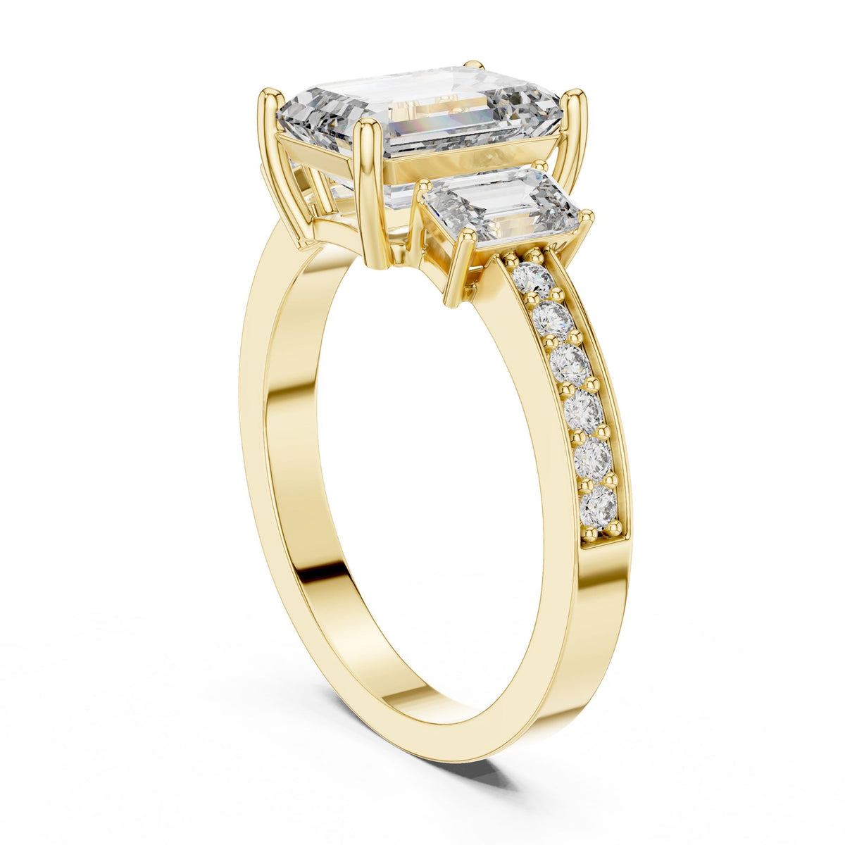 Emerald Three Stone Lab Grown Diamond Engagement Ring