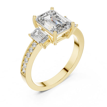 Emerald Three Stone Lab Grown Diamond Engagement Ring