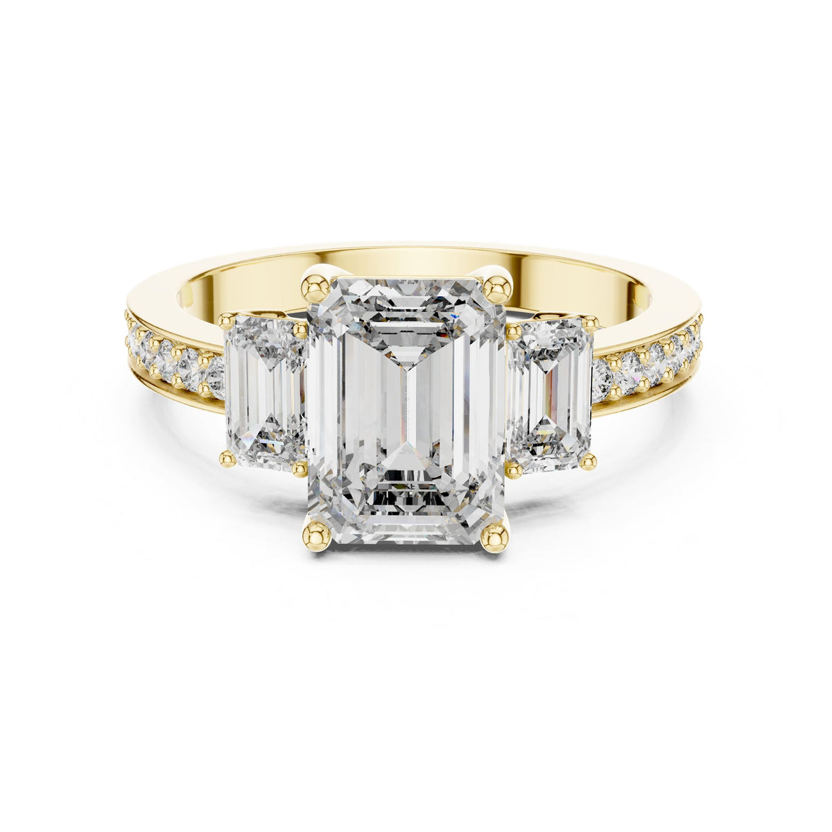 Emerald Three Stone Lab Grown Diamond Engagement Ring