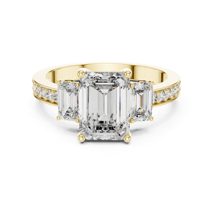 Emerald Three Stone Lab Grown Diamond Engagement Ring