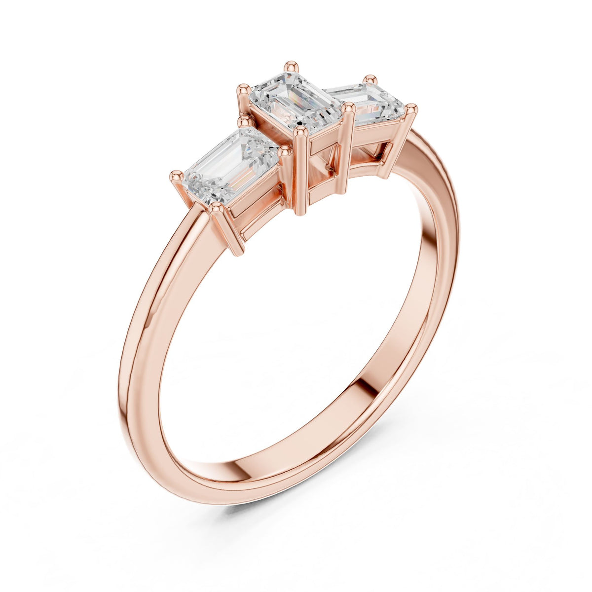 Emerald Three Stone Lab Grown Diamond Engagement Ring