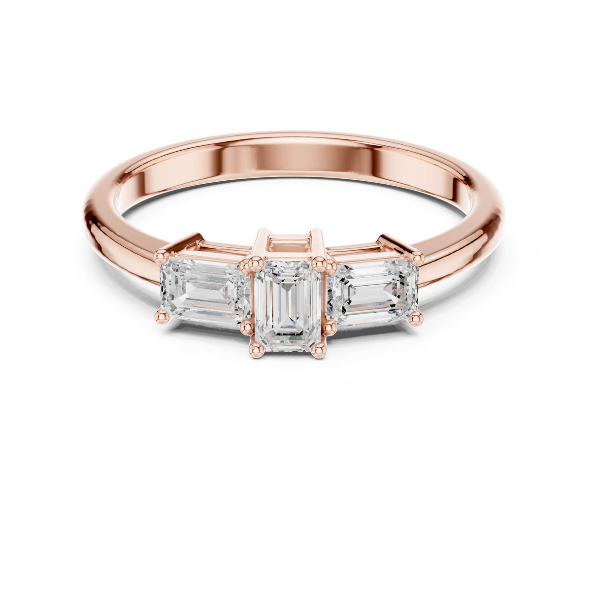 Emerald Three Stone Lab Grown Diamond Engagement Ring