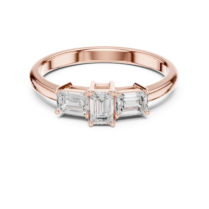 Emerald Three Stone Lab Grown Diamond Engagement Ring
