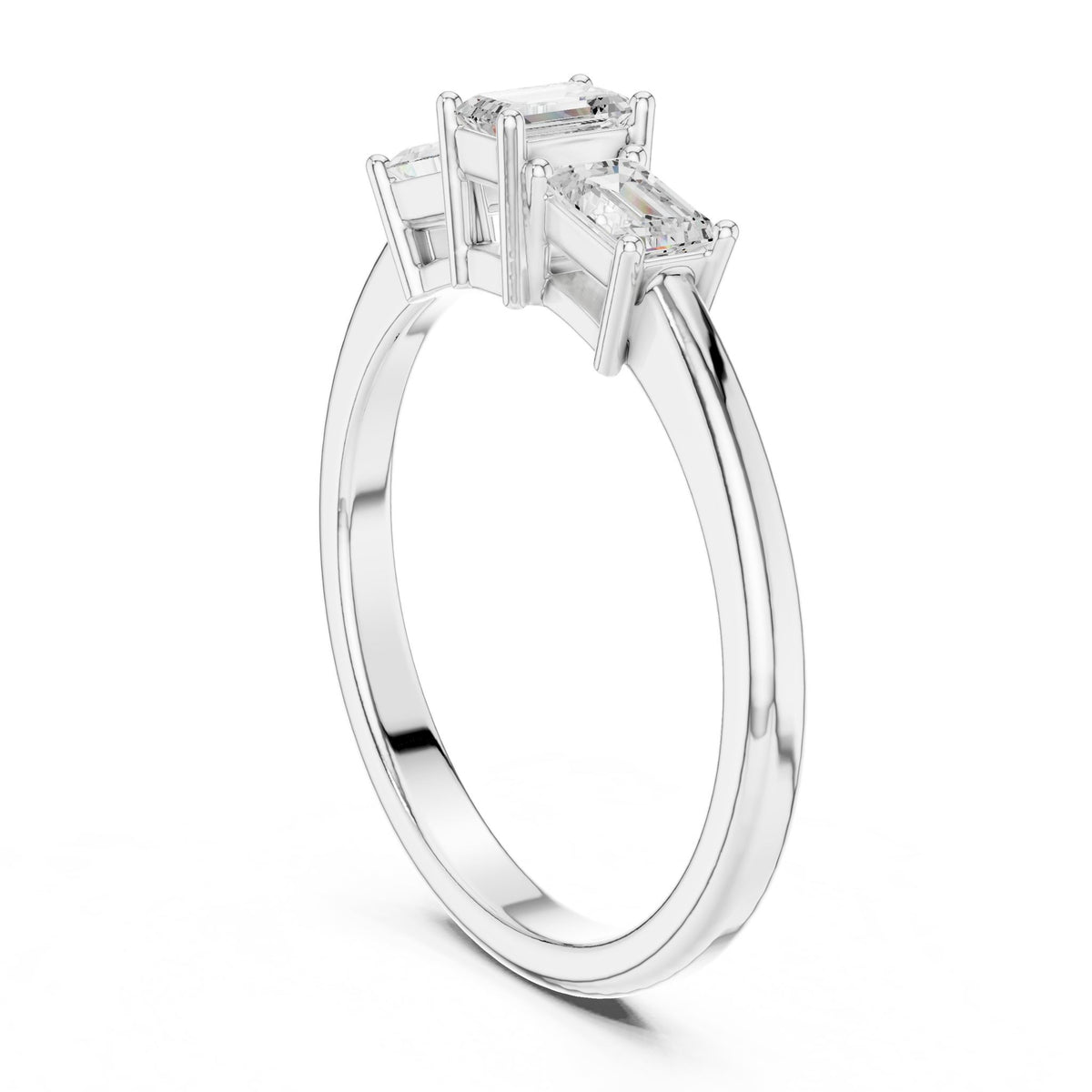 Emerald Three Stone Lab Grown Diamond Engagement Ring