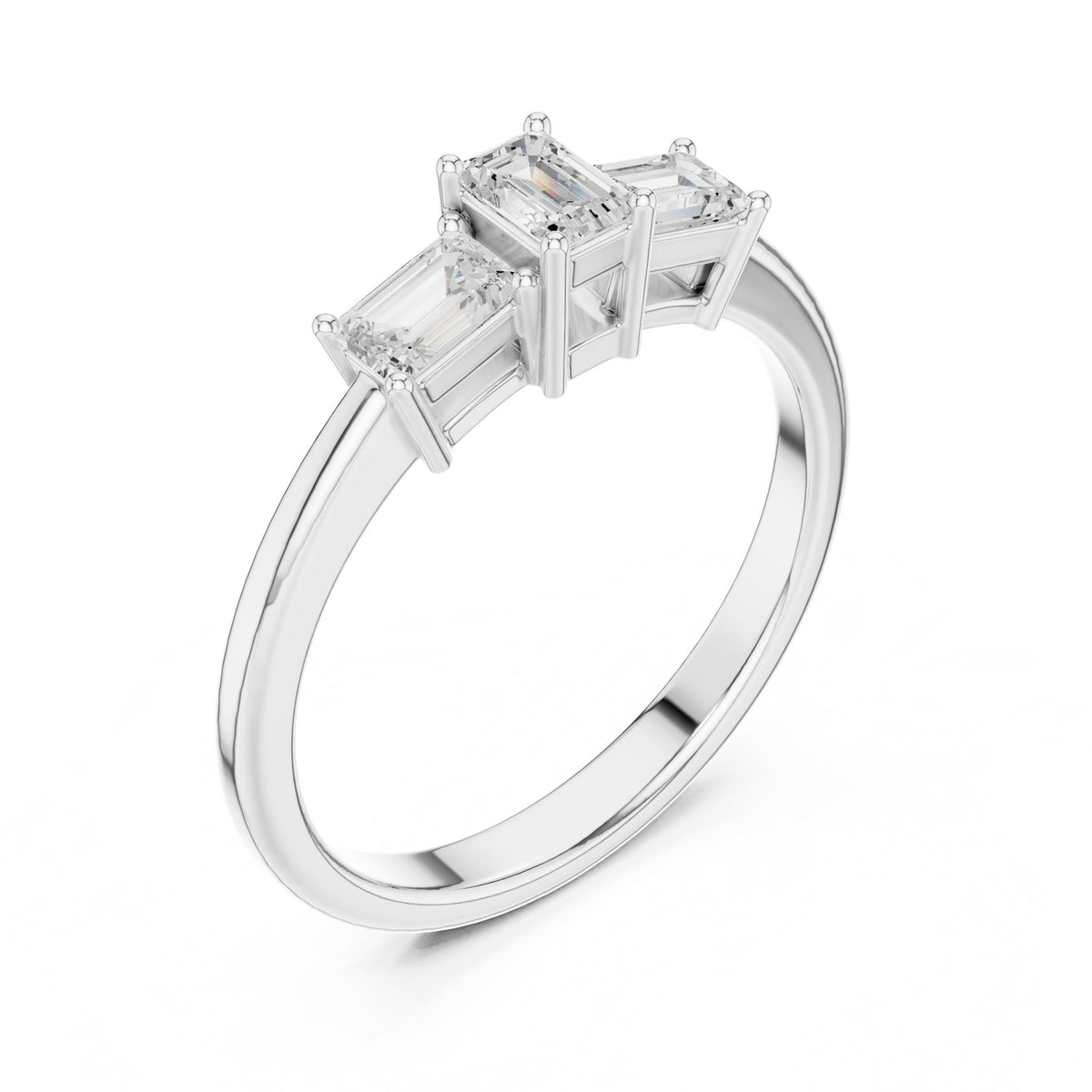 Emerald Three Stone Lab Grown Diamond Engagement Ring