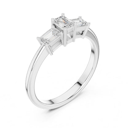 Emerald Three Stone Lab Grown Diamond Engagement Ring