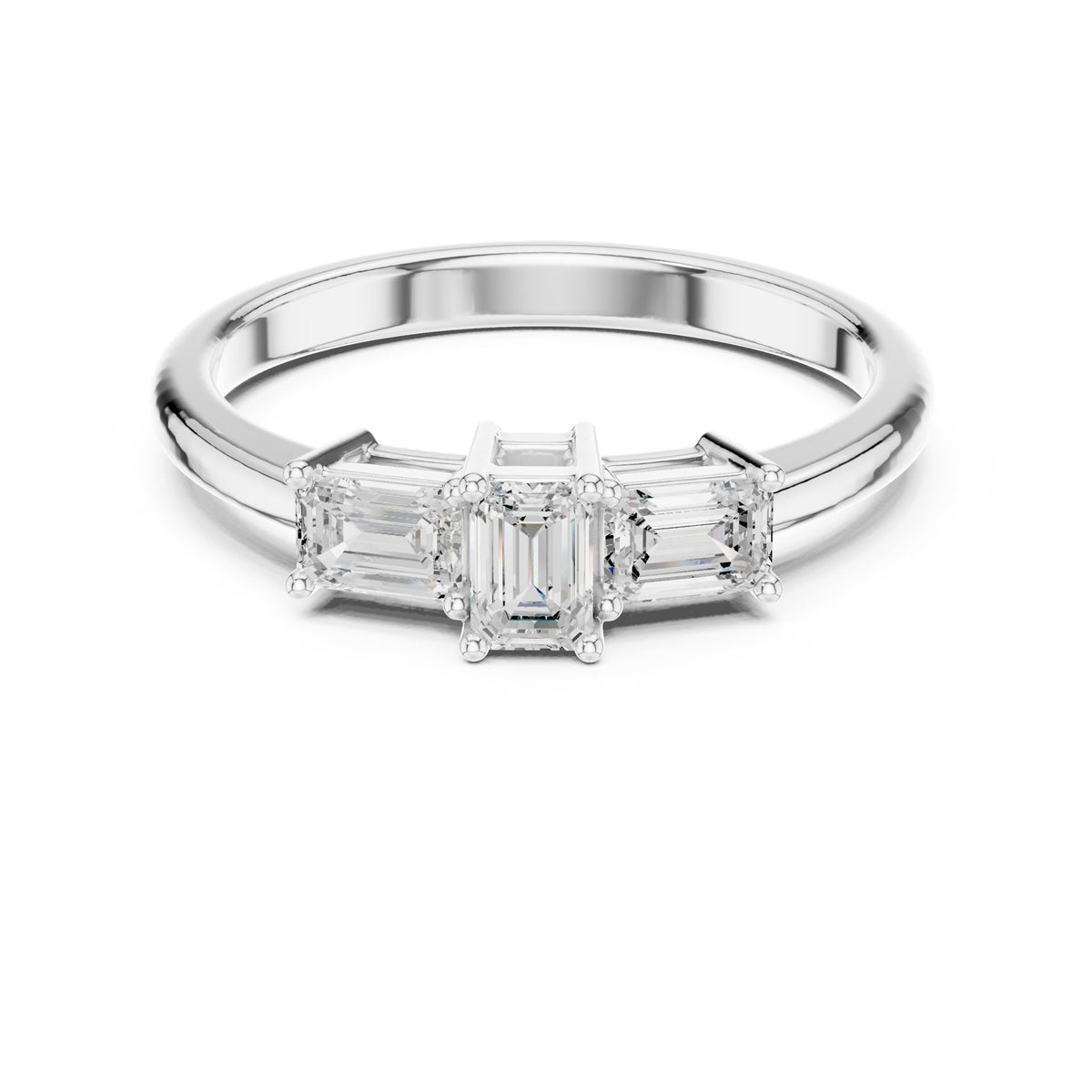 Emerald Three Stone Lab Grown Diamond Engagement Ring
