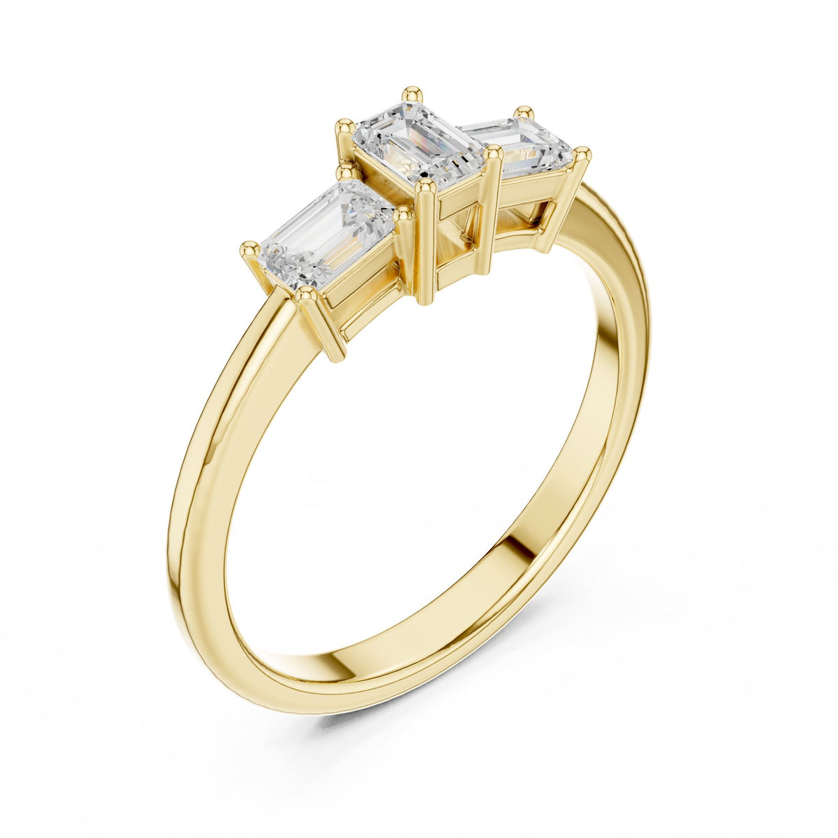 Emerald Three Stone Lab Grown Diamond Engagement Ring