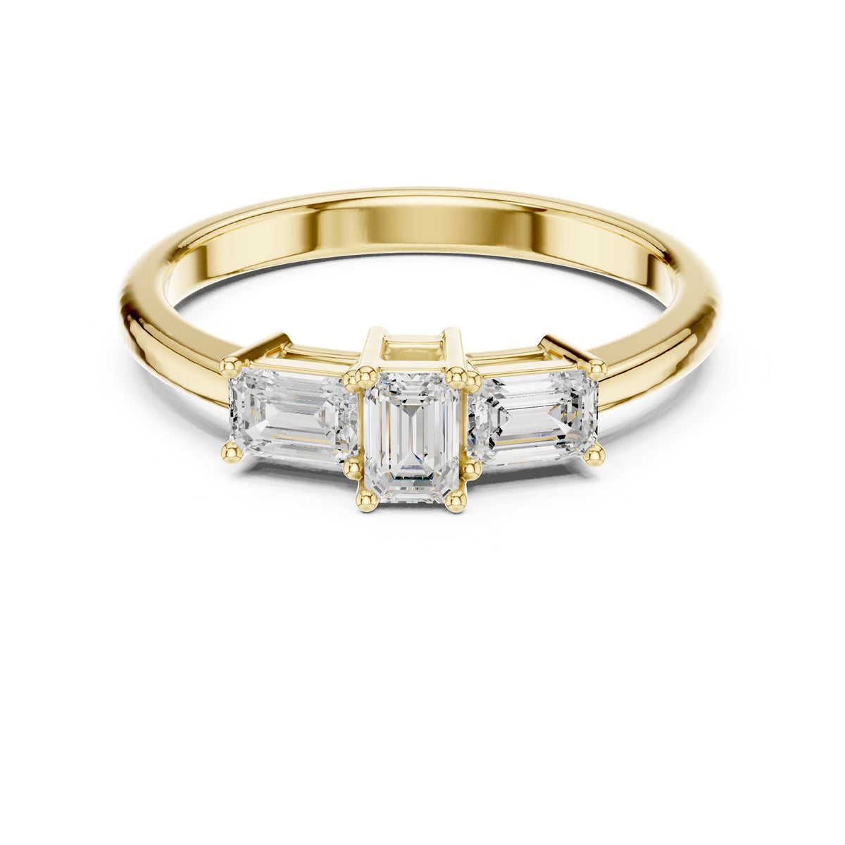Emerald Three Stone Lab Grown Diamond Engagement Ring