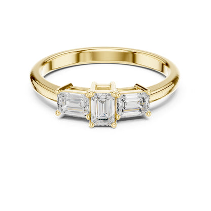 Emerald Three Stone Lab Grown Diamond Engagement Ring