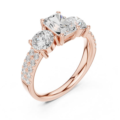 Emerald Three Stone Lab Grown Diamond Engagement Ring