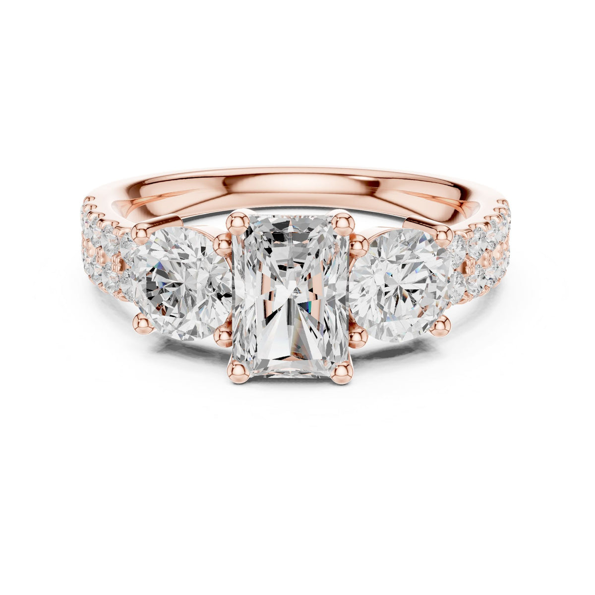 Emerald Three Stone Lab Grown Diamond Engagement Ring