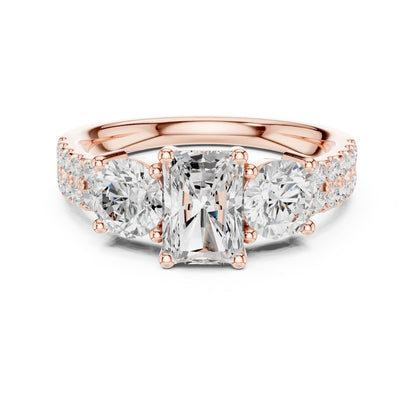 Emerald Three Stone Lab Grown Diamond Engagement Ring