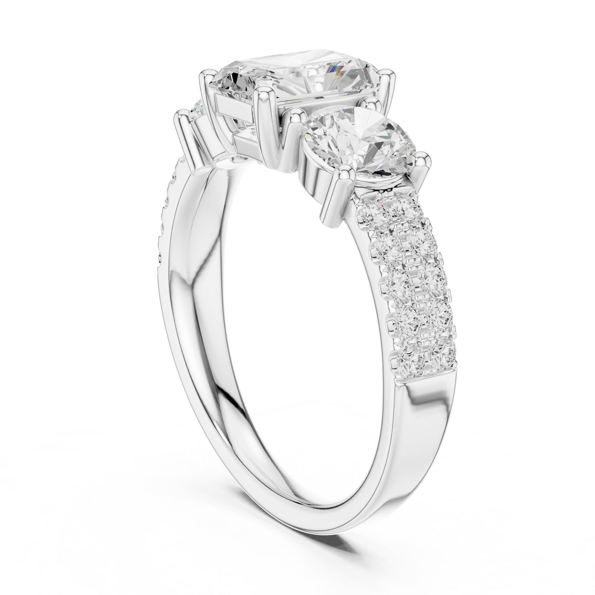Emerald Three Stone Lab Grown Diamond Engagement Ring