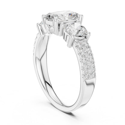 Emerald Three Stone Lab Grown Diamond Engagement Ring