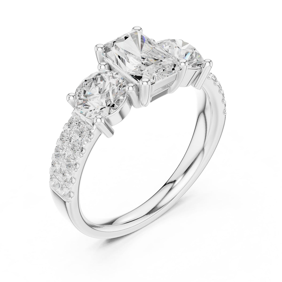 Emerald Three Stone Lab Grown Diamond Engagement Ring