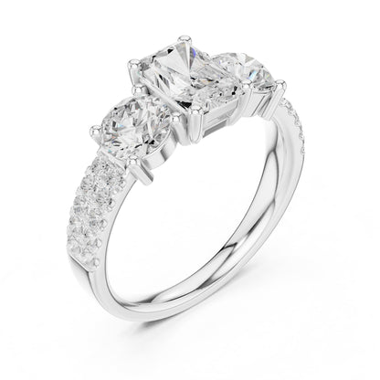 Emerald Three Stone Lab Grown Diamond Engagement Ring