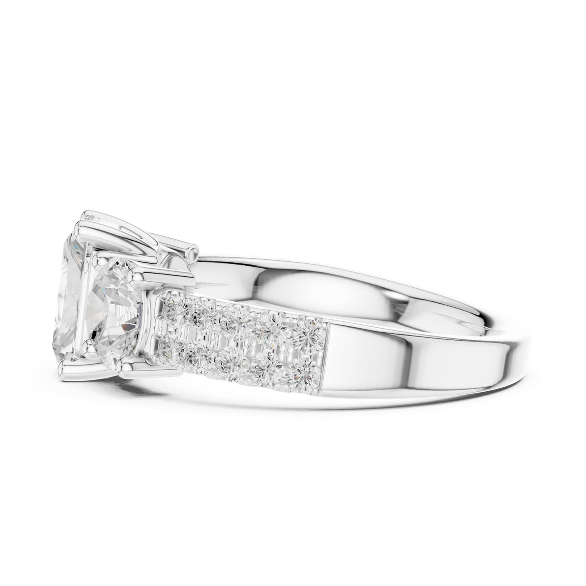 Emerald Three Stone Lab Grown Diamond Engagement Ring