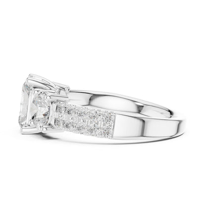 Emerald Three Stone Lab Grown Diamond Engagement Ring