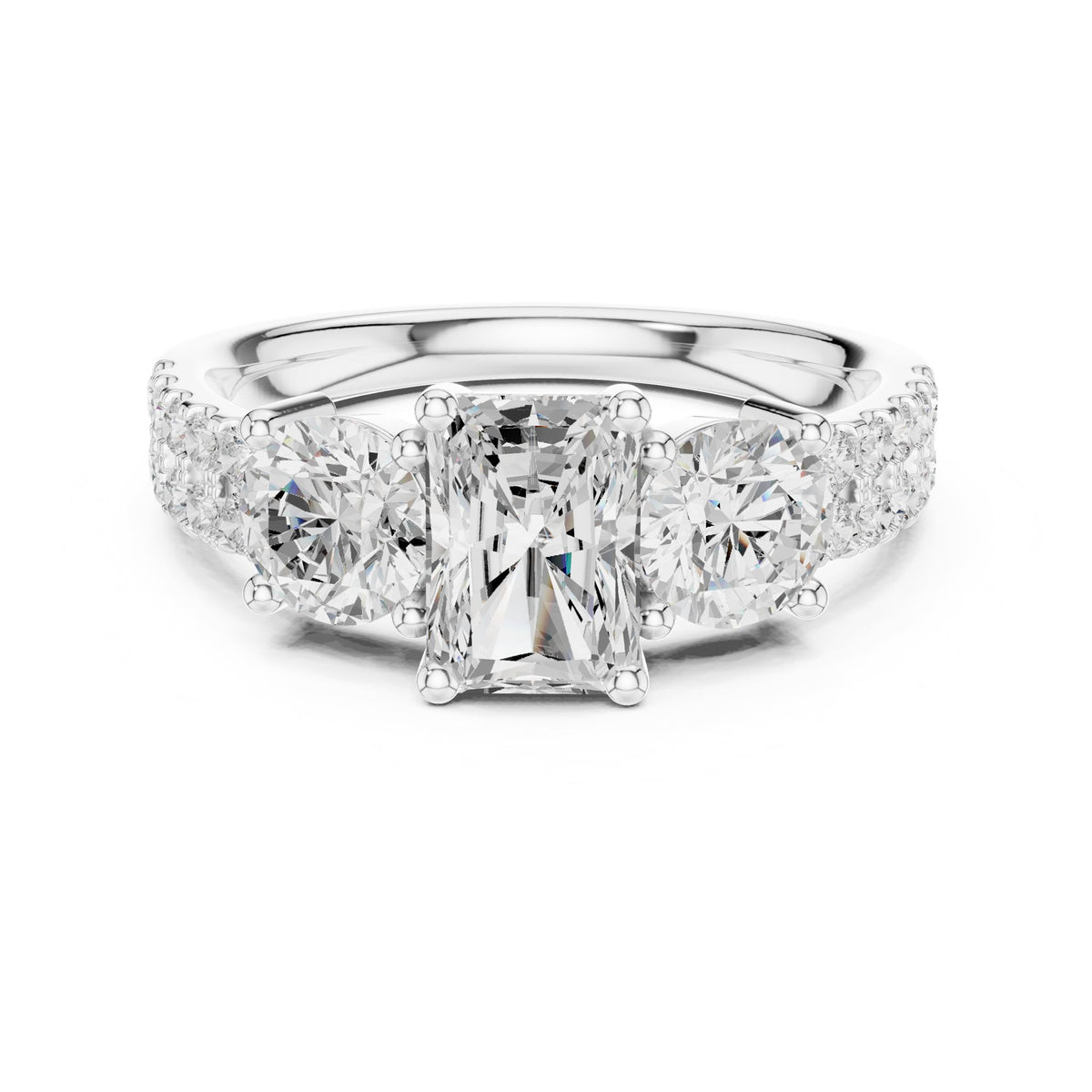 Emerald Three Stone Lab Grown Diamond Engagement Ring