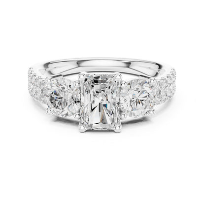 Emerald Three Stone Lab Grown Diamond Engagement Ring