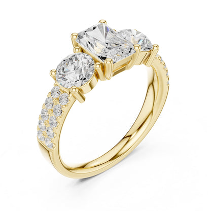 Emerald Three Stone Lab Grown Diamond Engagement Ring